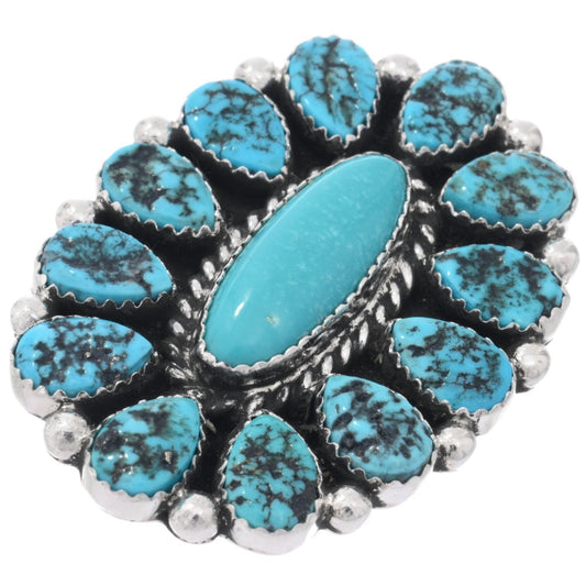 Large Natural Kingman Turquoise + Sterling Cluster Ring