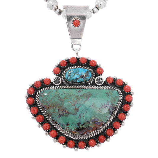 Navajo Vintage Turquoise and Coral Pendant