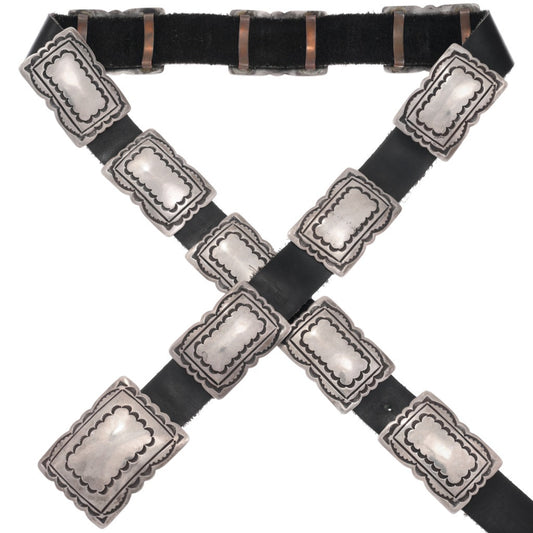 Vintage Sterling Silver Hand Stamped Navajo Concho Belt