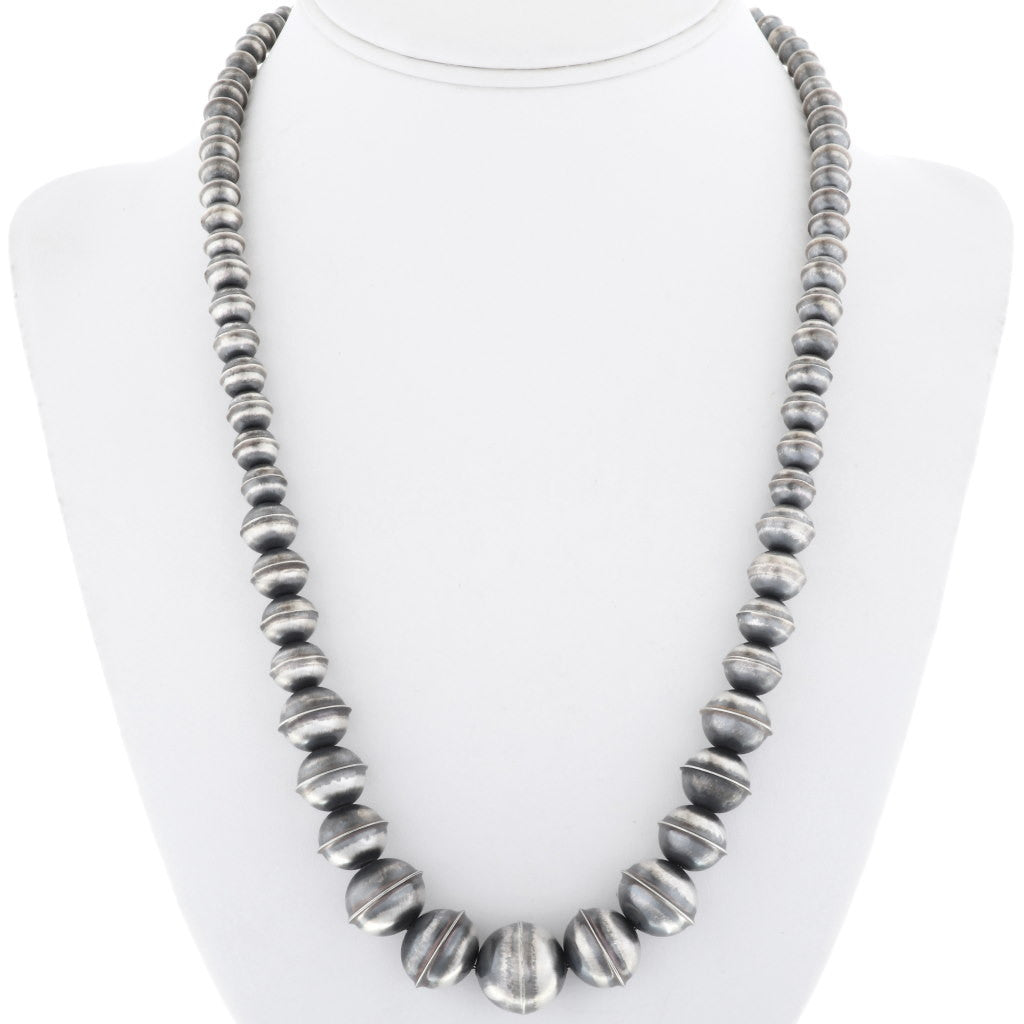 Navajo Sterling Silver Graduated Bench Bead Necklace-23”