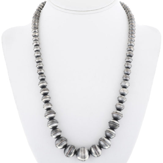 Navajo Sterling Silver Graduated Bench Bead Necklace-23”