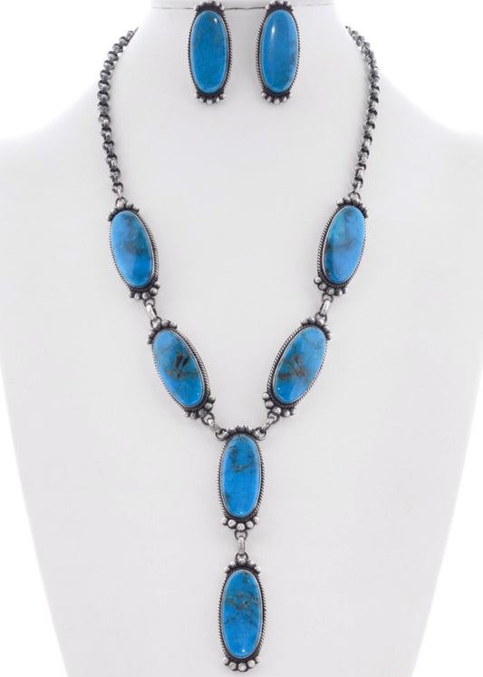 Vintage Handmade Kingman Turquoise Lariat Necklace Set