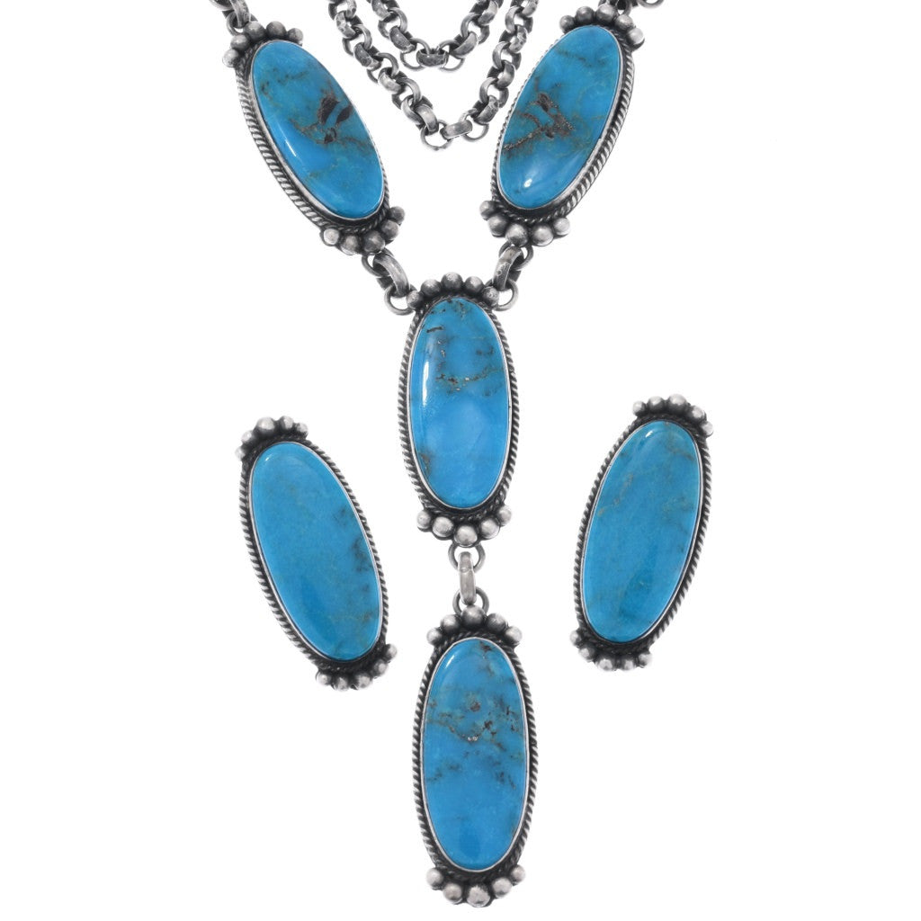 Vintage Handmade Kingman Turquoise Lariat Necklace Set