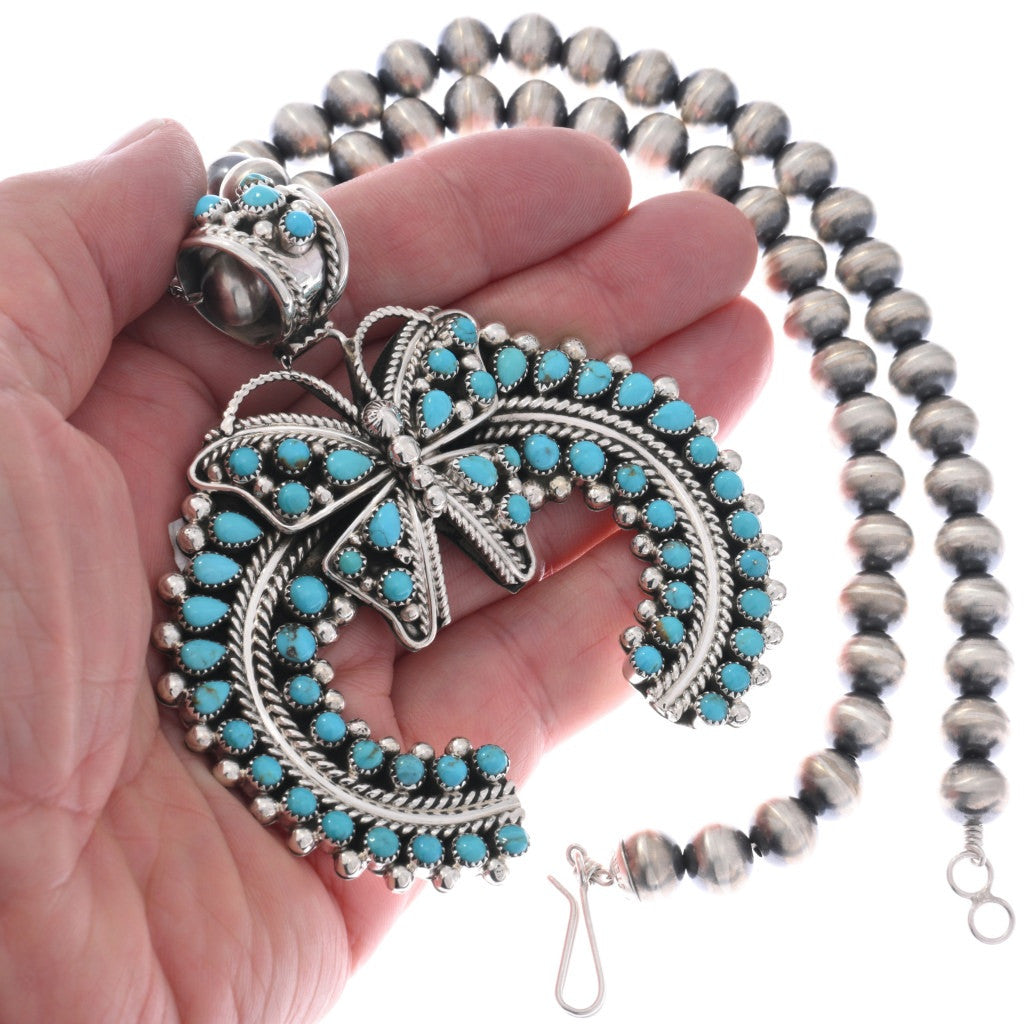 Sleeping Beauty Butterfly Naja Pendant + Sterling Beads