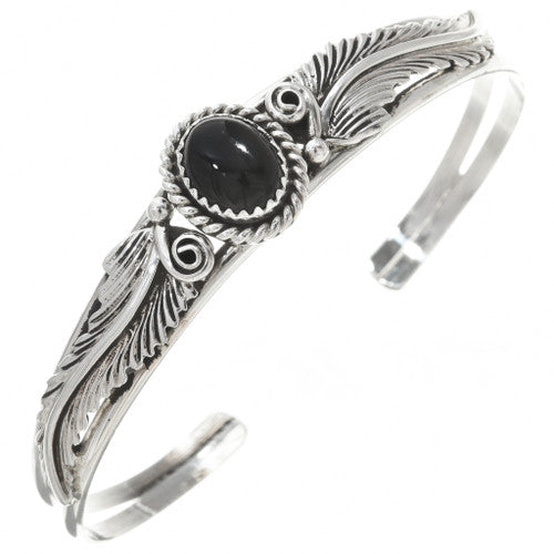 Dainty Sterling & Onyx Navajo Cuff