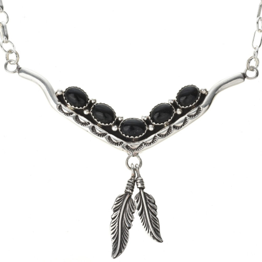 Onyx Feather Bar Necklace