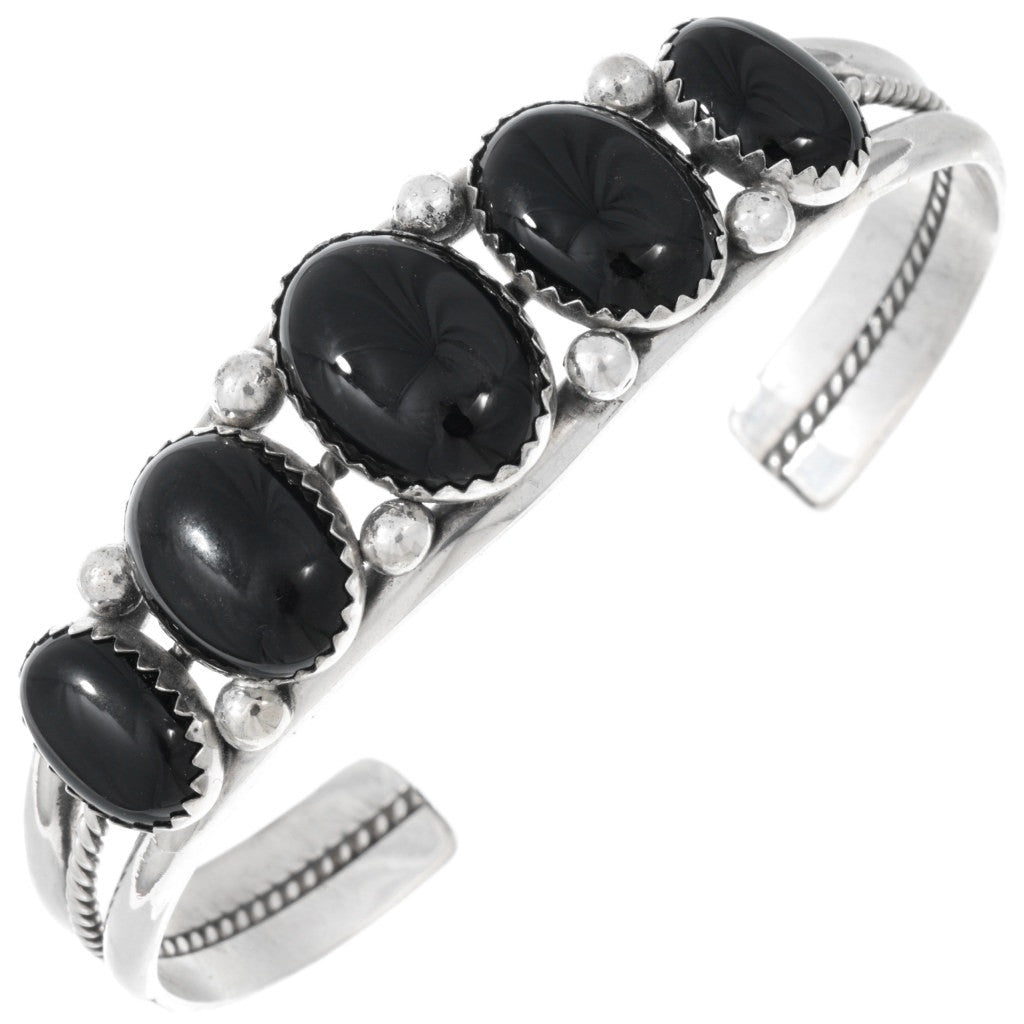 5 Stone Sterling & Onyx Navajo Cuff