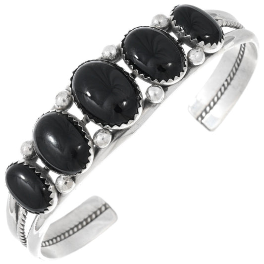 5 Stone Sterling & Onyx Navajo Cuff