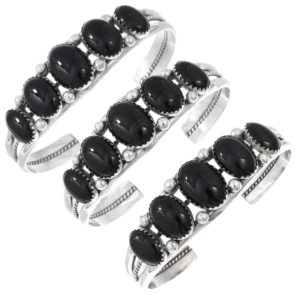 5 Stone Sterling & Onyx Navajo Cuff