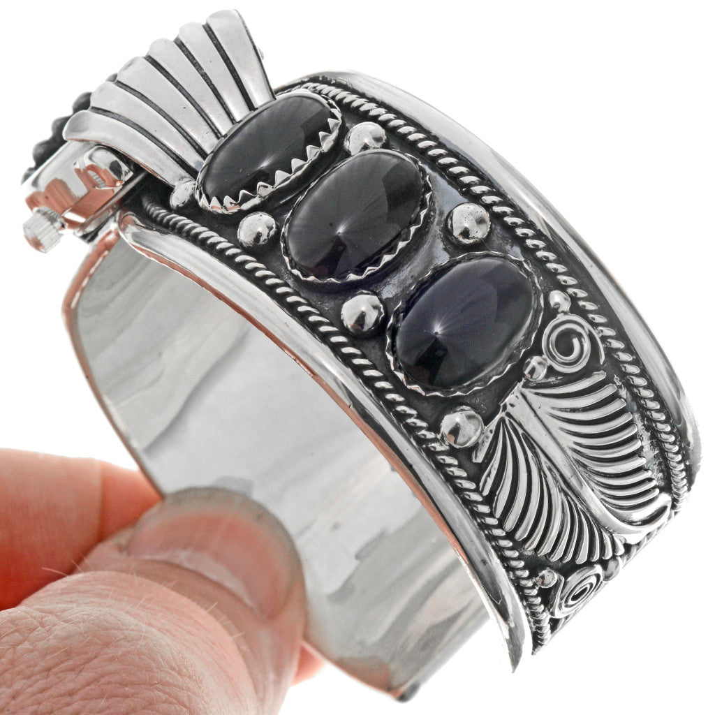 Sterling & Onyx Navajo Watch Cuff