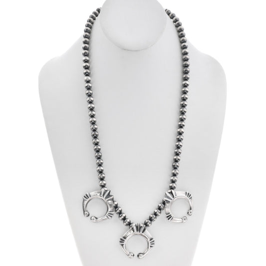 Navajo Sterling Silver Beaded Naja Necklace-25” long