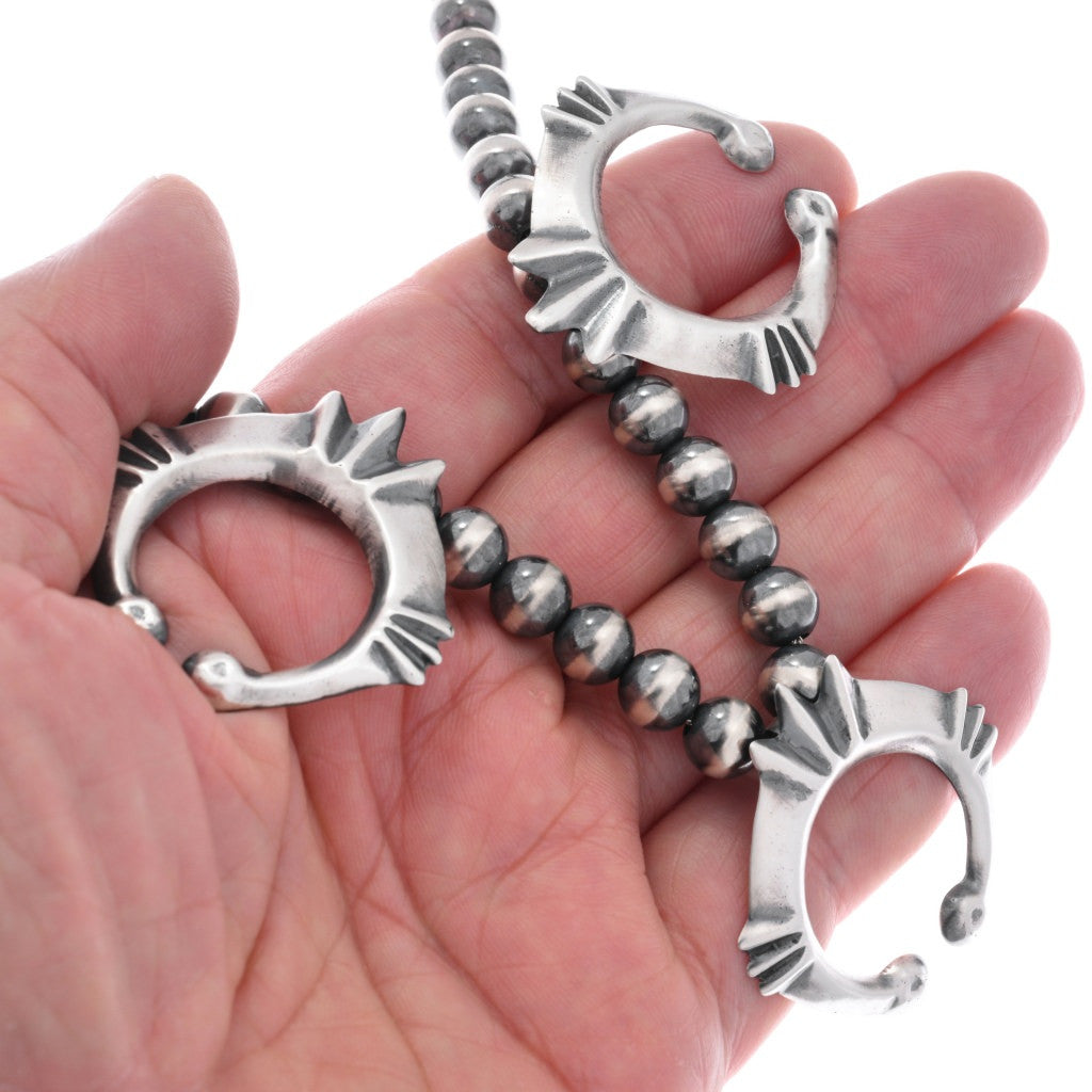 Navajo Sterling Silver Beaded Naja Necklace-25” long