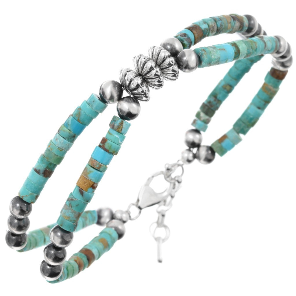 2 Strand Sterling & Turquoise Beaded Bracelet