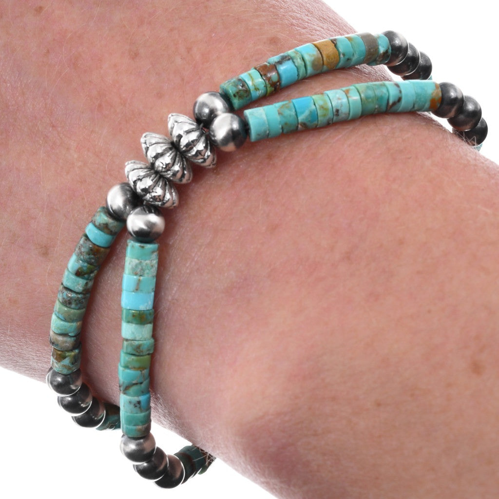 2 Strand Sterling & Turquoise Beaded Bracelet