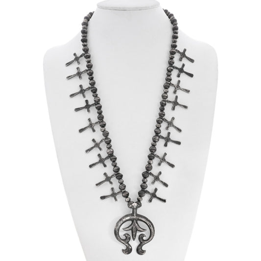 Vintage 1970s Sterling Silver Squash Blossom Necklace