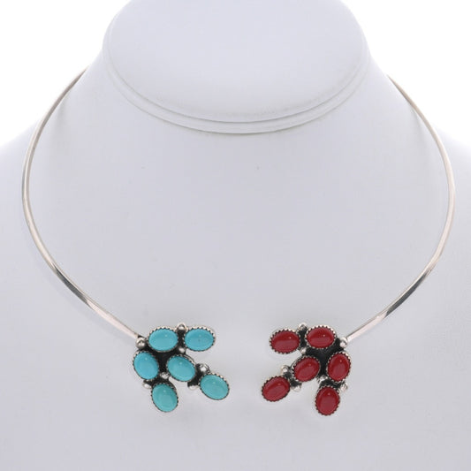 Turquoise and Coral Choker Necklace