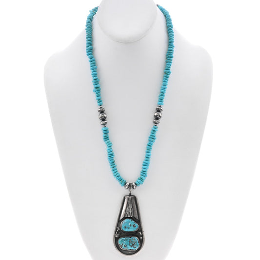 Vintage Kingman Turquoise Pendant + Beaded Necklace