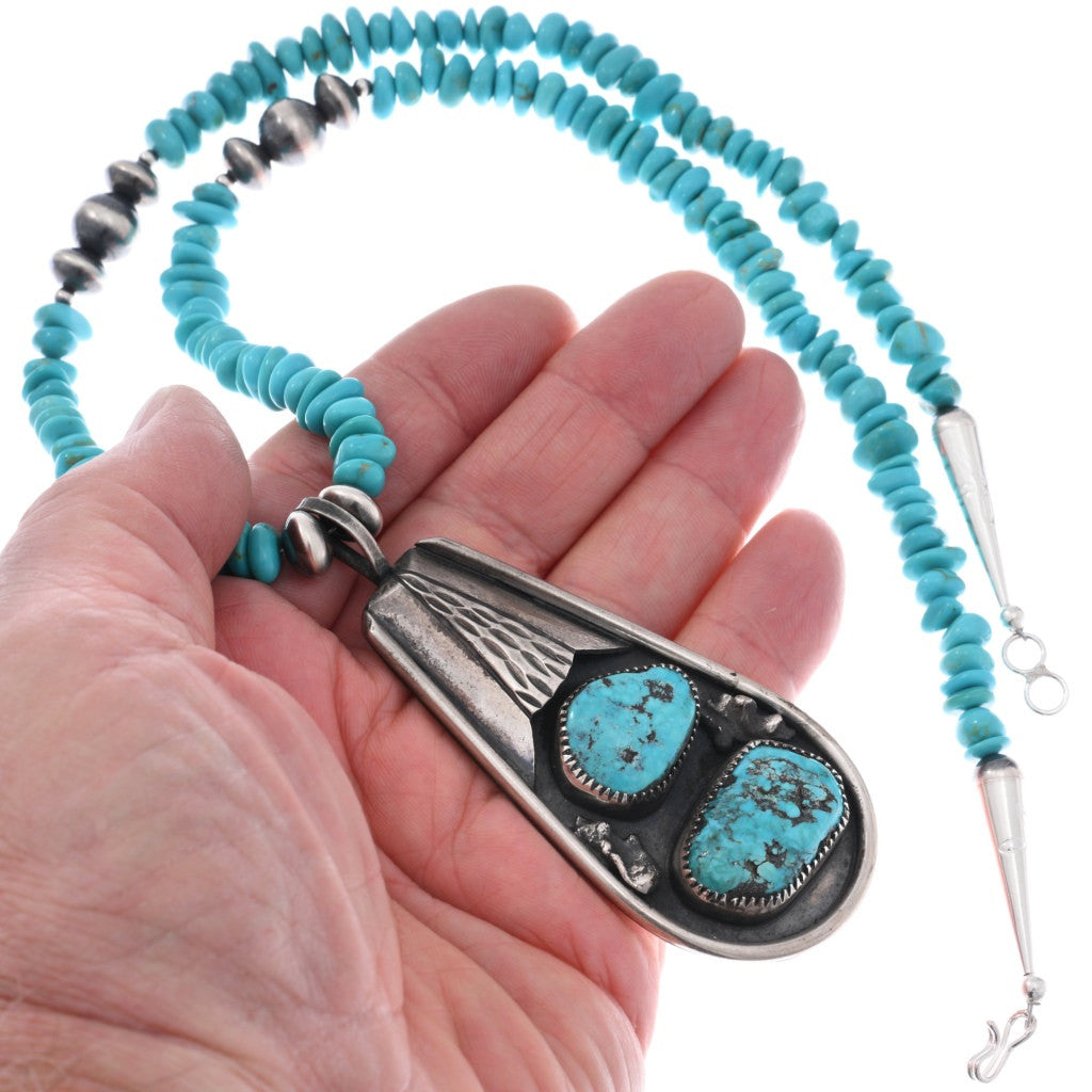 Vintage Kingman Turquoise Pendant + Beaded Necklace