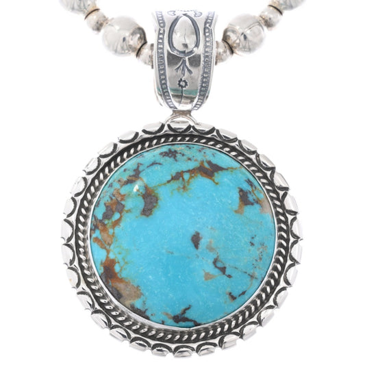 Kingman + Sterling Silver Handmade Pendant w/ Beaded Necklace