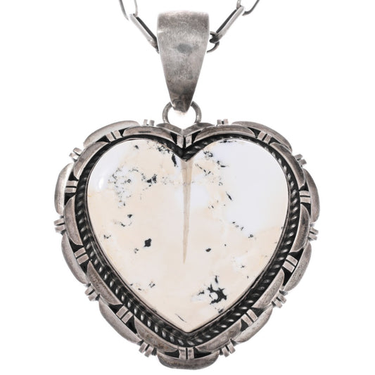White Buff Heart Pendant + Chain Necklace