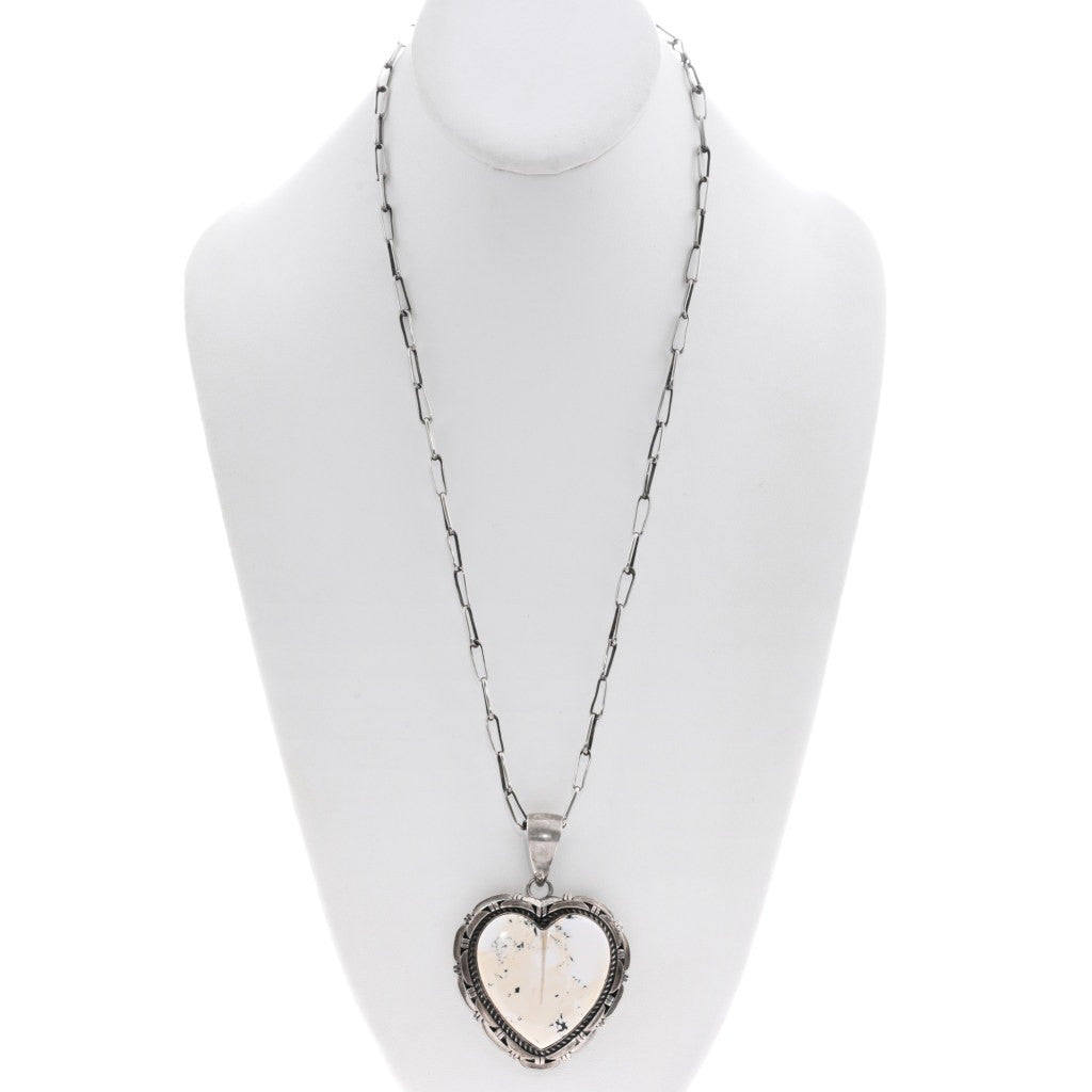 White Buff Heart Pendant + Chain Necklace
