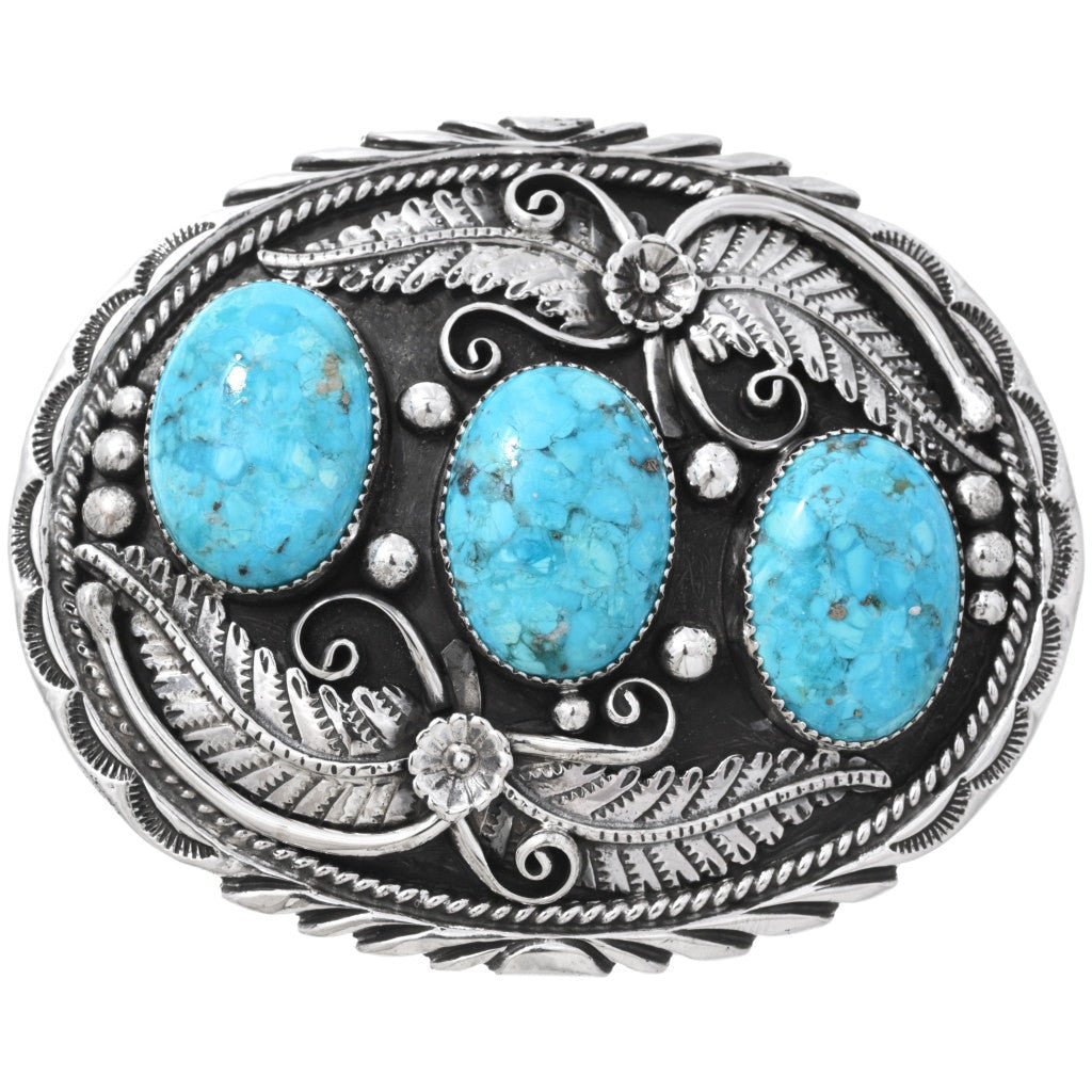 Navajo Handmade Sterling Silver + Turquoise Belt Buckle