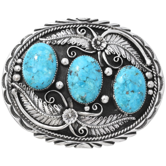 Navajo Handmade Sterling Silver + Turquoise Belt Buckle
