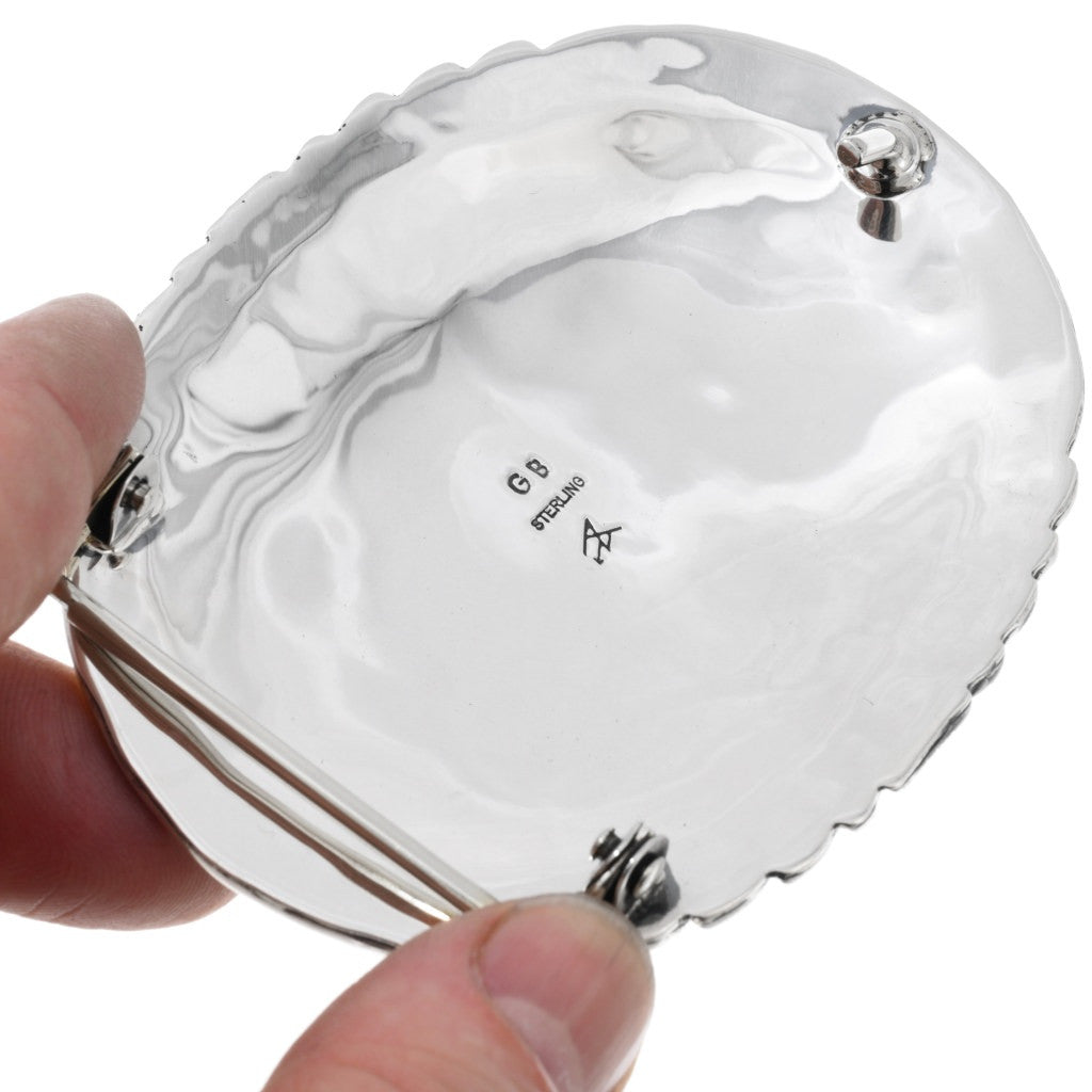 Navajo Handmade Sterling Silver + Turquoise Bison Belt Buckle