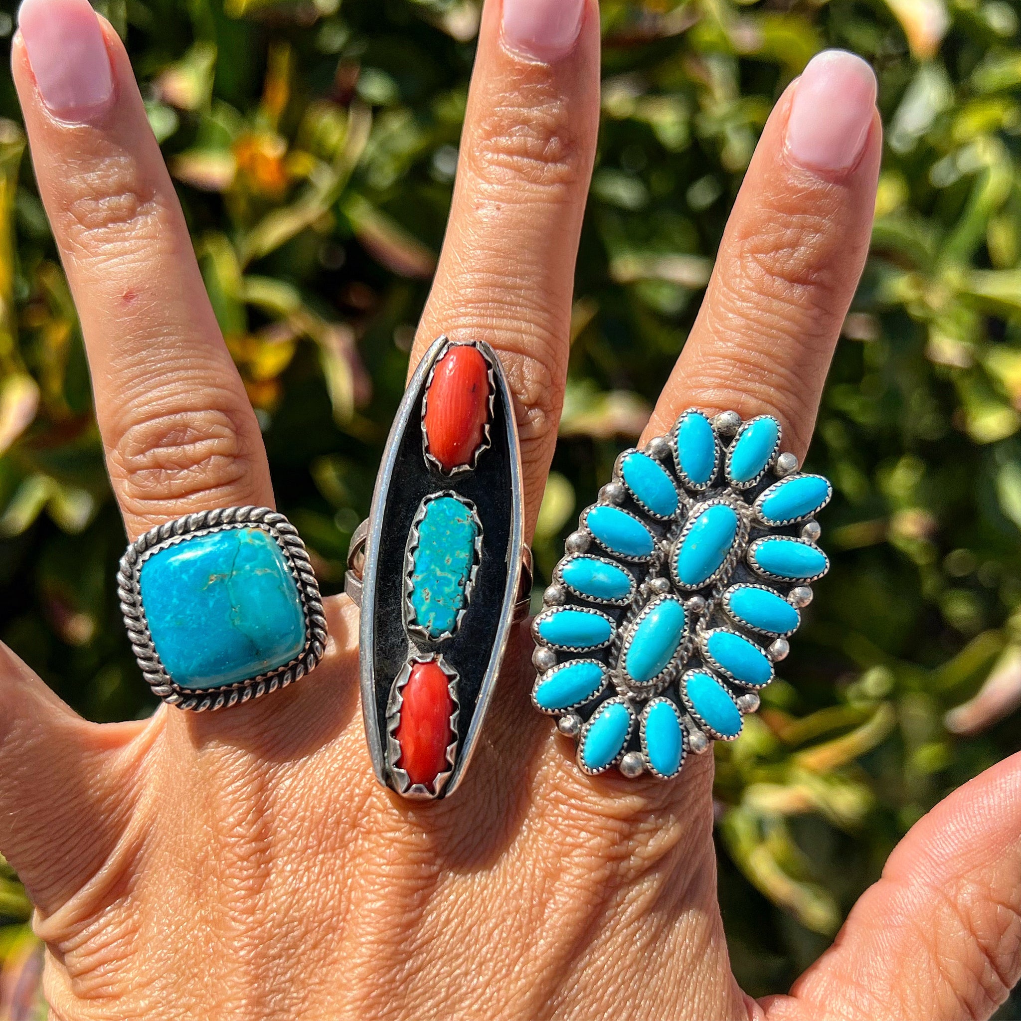 Vintage Turquoise Coral Ring 9.5