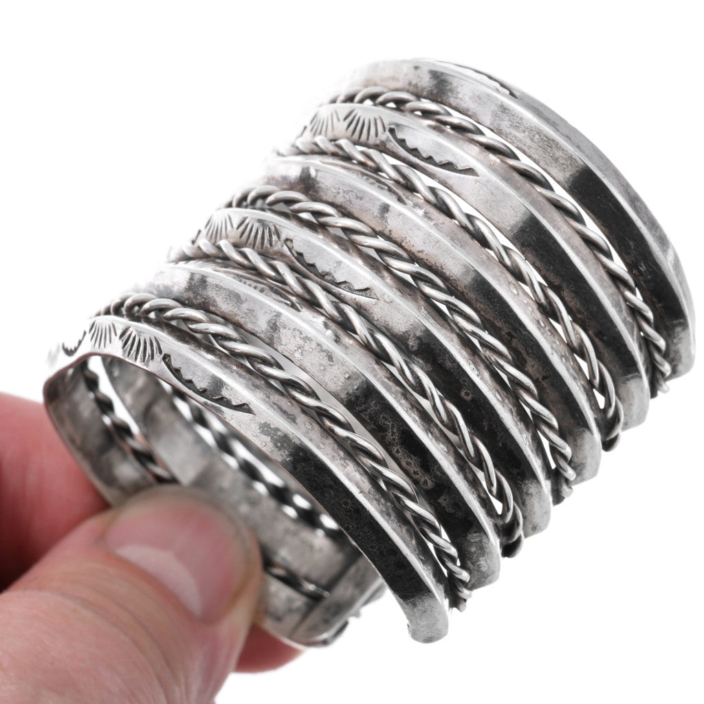 Vintage Stamped and Twist Wire Wide Cuff
