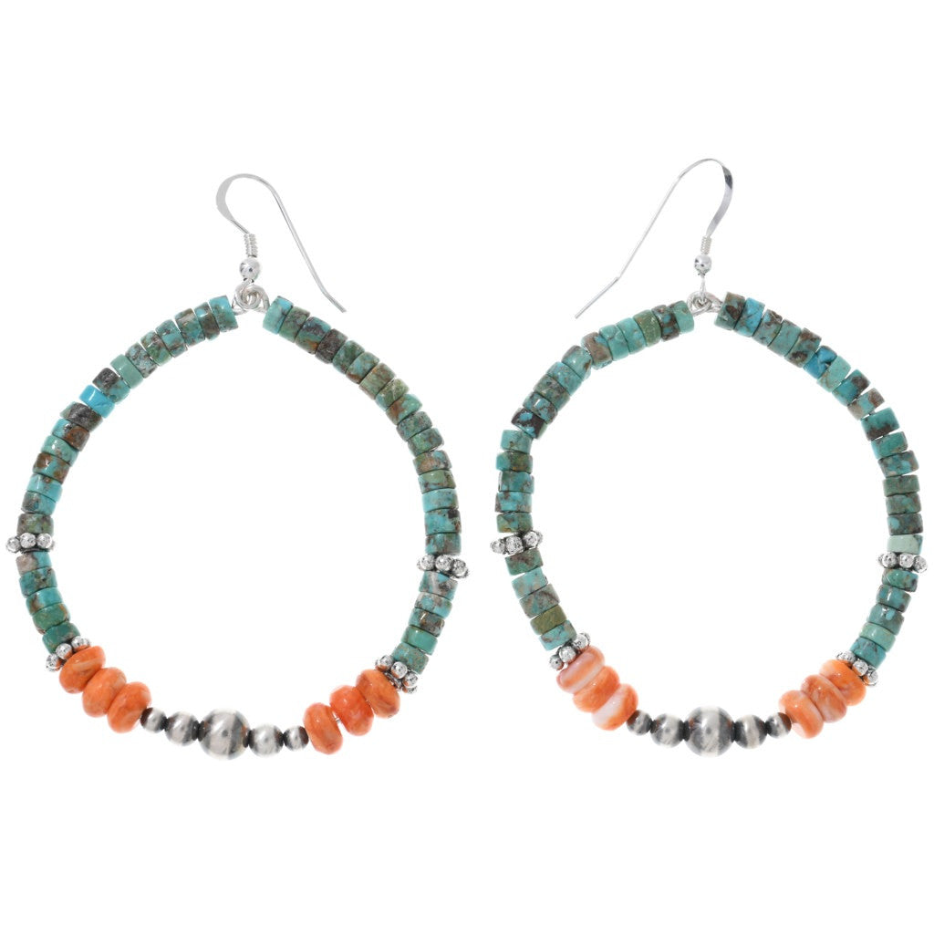 Turquoise + Spiny Navajo Hoop Earrings