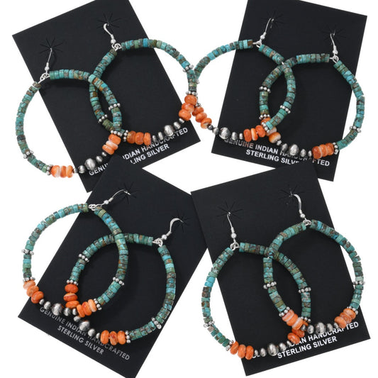 Turquoise + Spiny Navajo Hoop Earrings