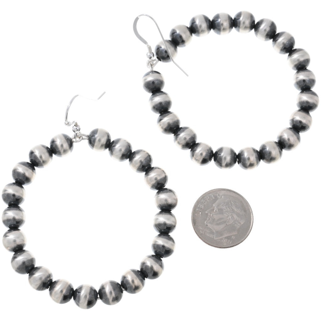 Navajo Sterling Silver Beaded Hoop Earrings