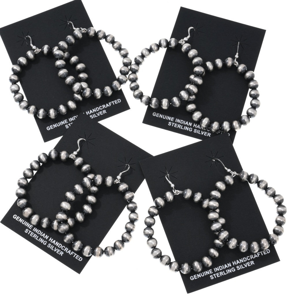 Navajo Sterling Silver Beaded Hoop Earrings