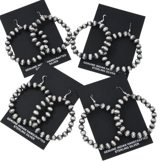 Navajo Sterling Silver Beaded Hoop Earrings