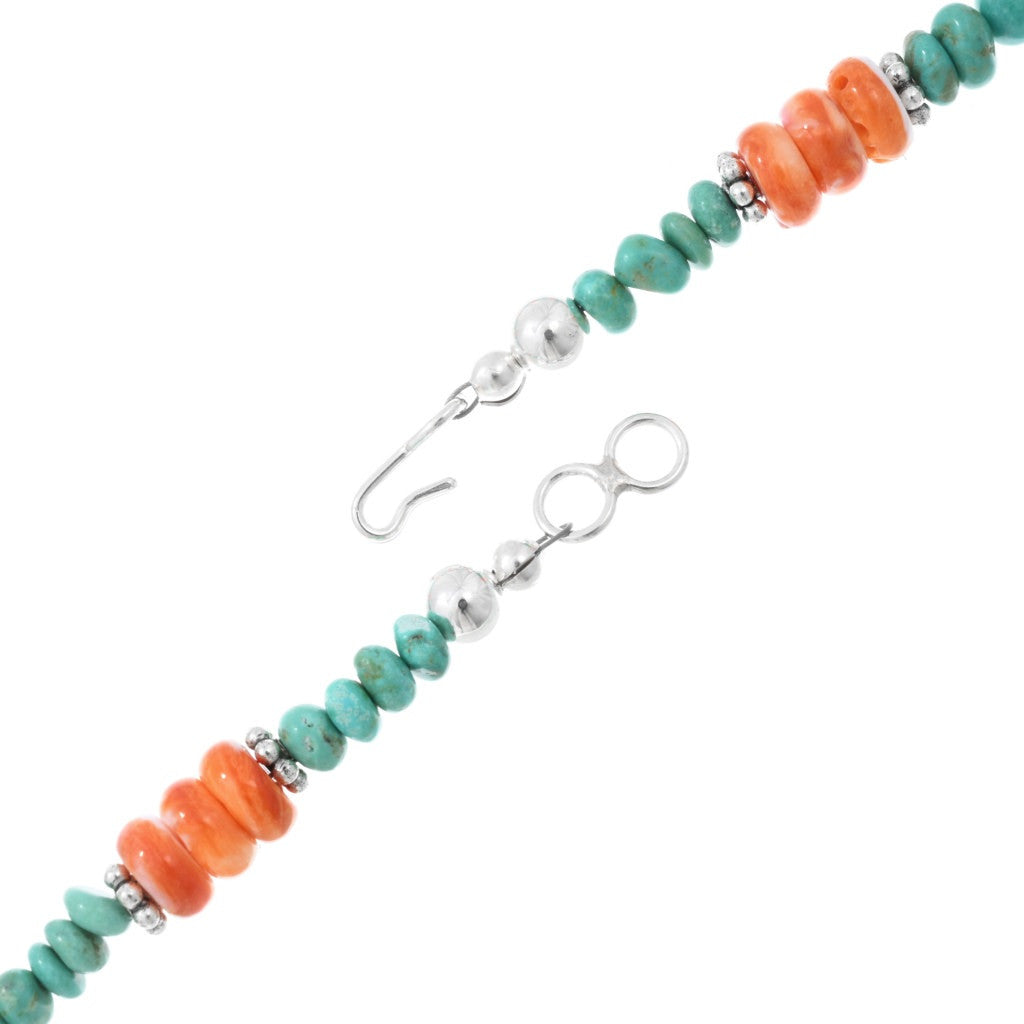 Orange Spiny + Turquoise Navajo Beaded Necklace