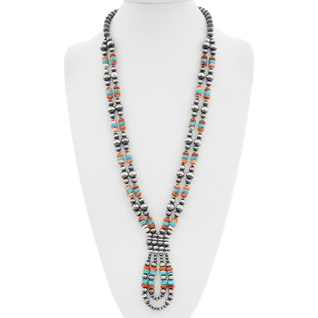 Double Strand Multi- Stone Navajo Style Pearl Necklace