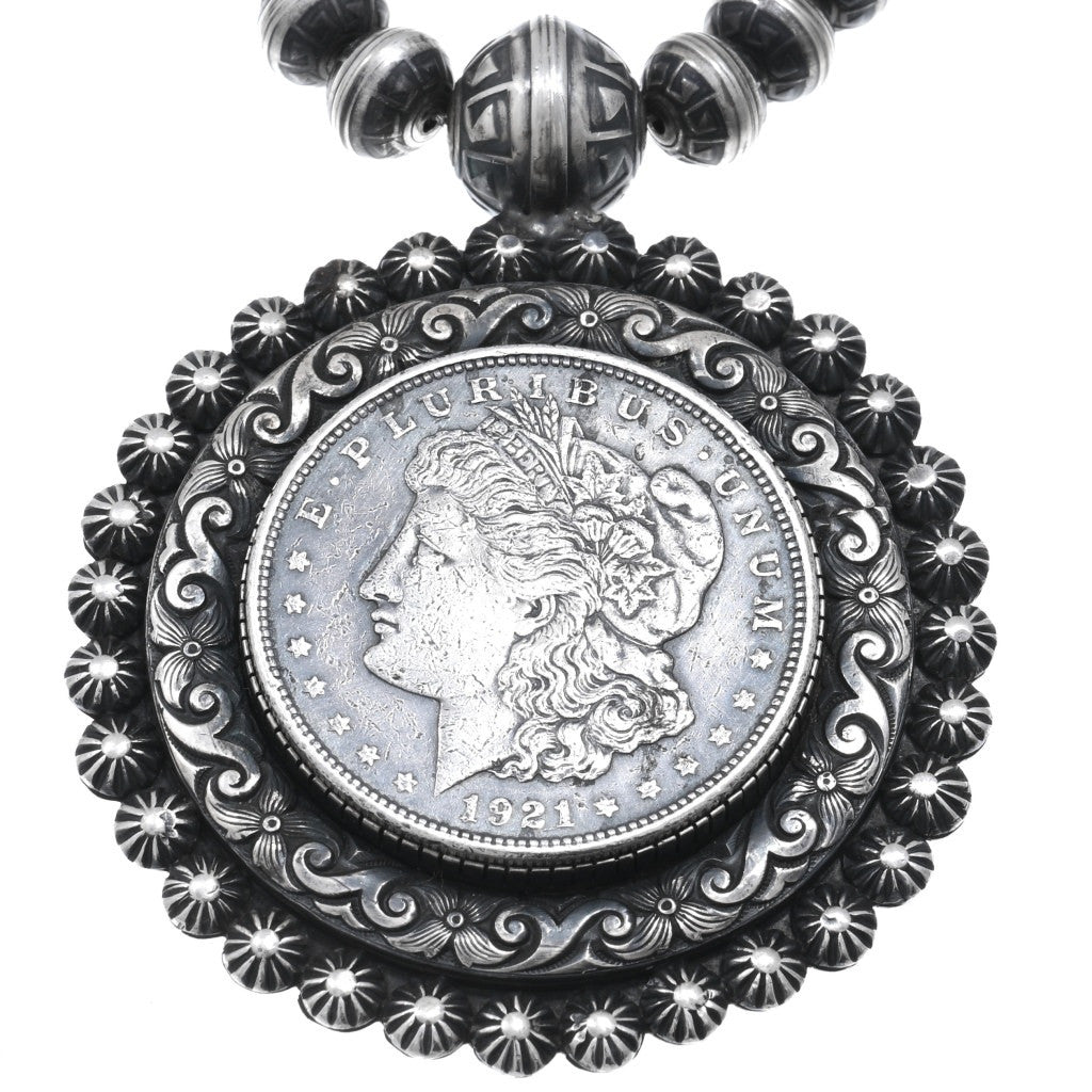1970's Handmade Navajo Pearl and Morgan Dollar Necklace