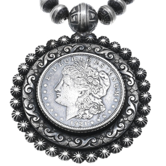 1970's Handmade Navajo Pearl and Morgan Dollar Necklace