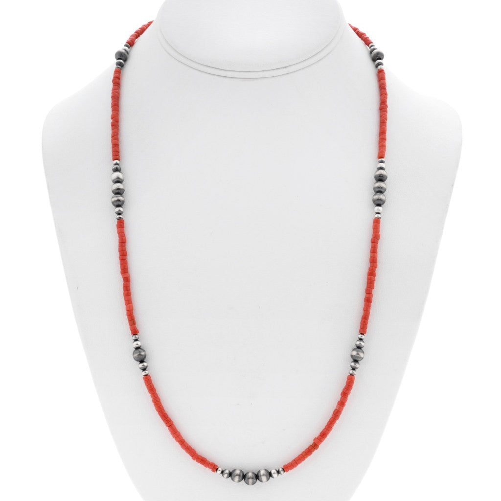 Coral & Silver Pearl Necklace