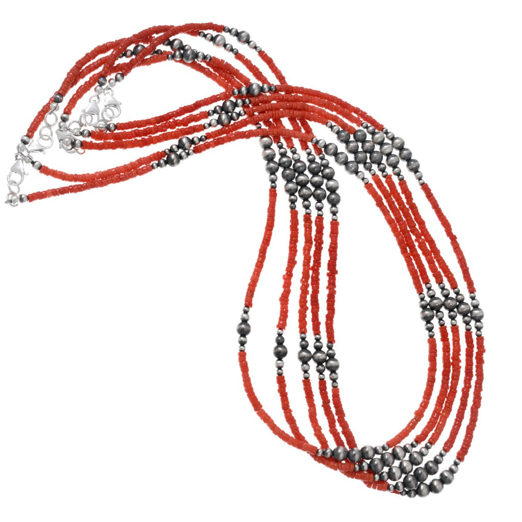 Coral & Silver Pearl Necklace