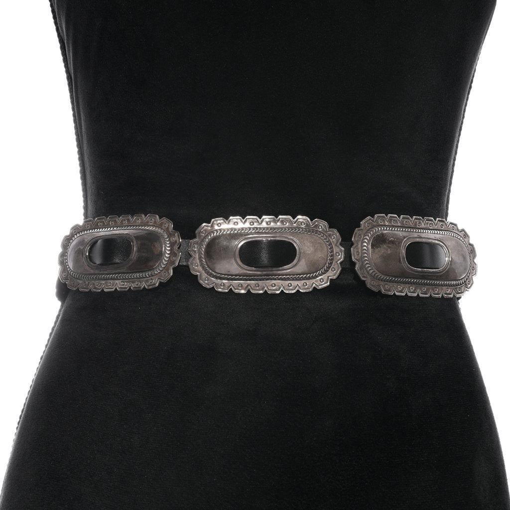 Vintage Sterling Silver Hand Stamped Concho Belt