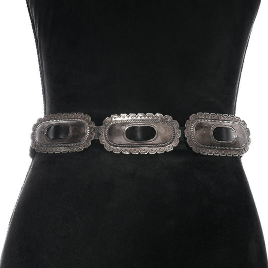 Vintage Sterling Silver Hand Stamped Concho Belt