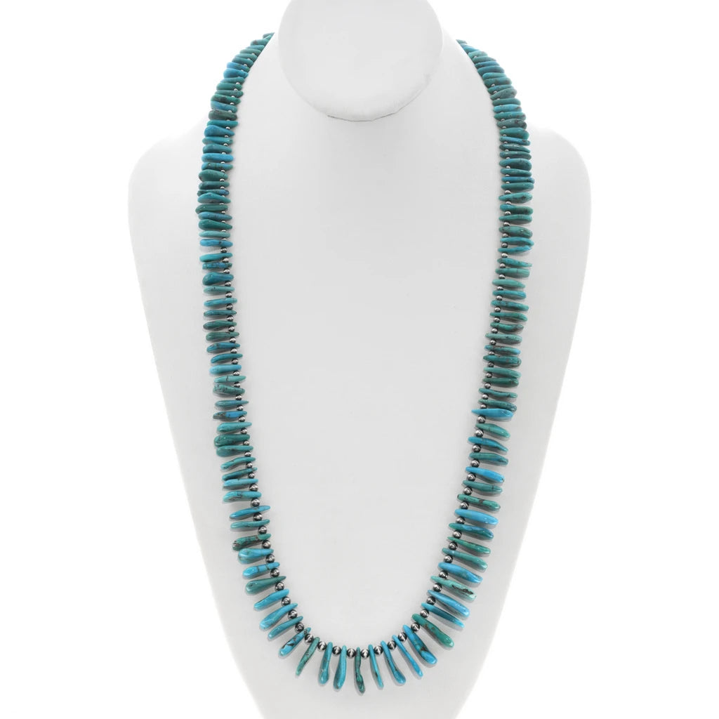 Navajo Flat Turquoise Disc + Sterling Beaded Necklace- 29”
