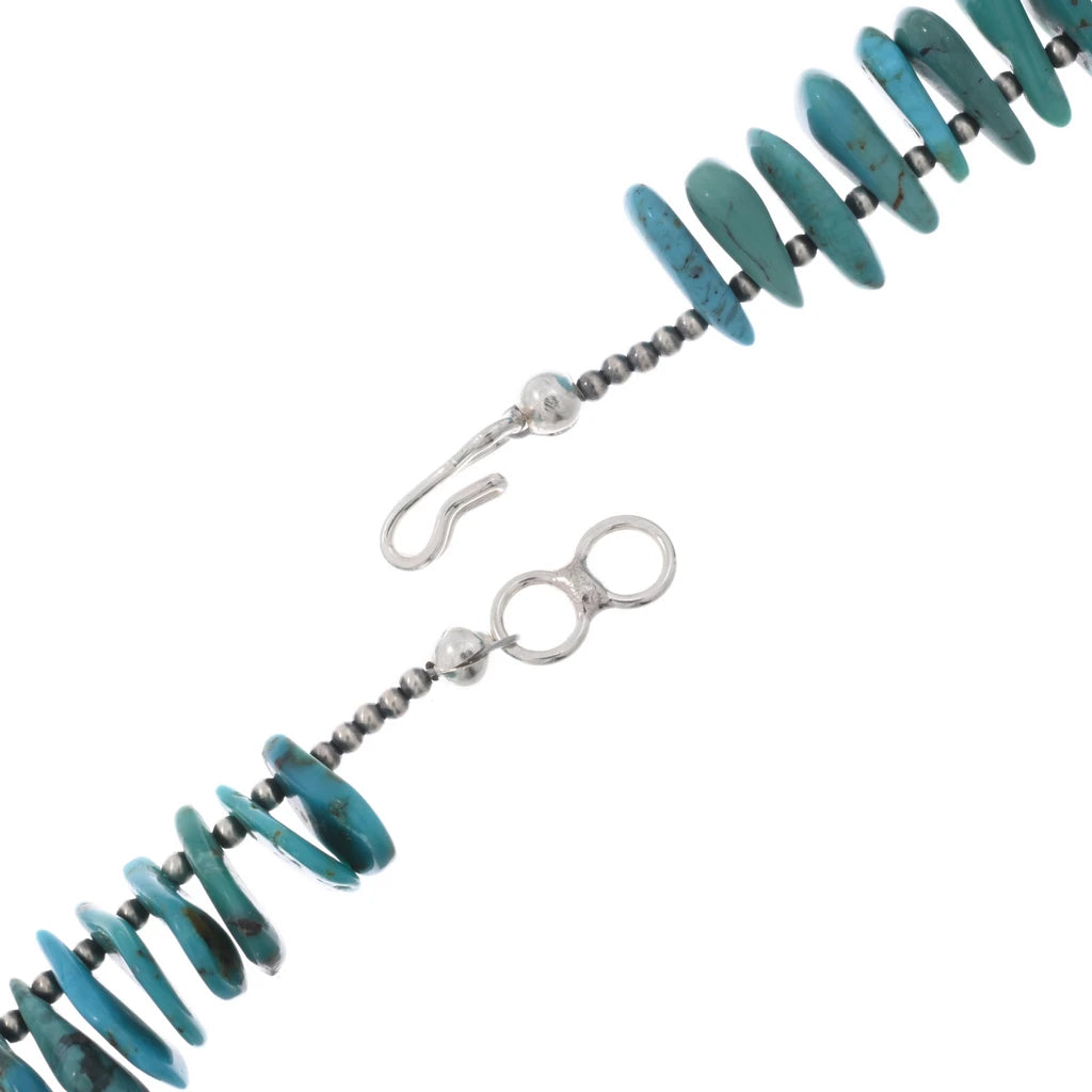 Navajo Flat Turquoise Disc + Sterling Beaded Necklace- 29”