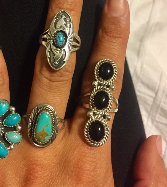 Onyx 3 Stone Navajo Ring