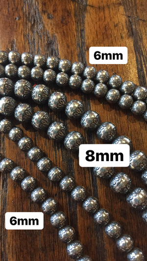8mm Stamped Sterling Navajo Pearls