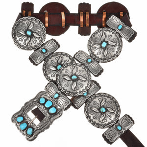 Stamped Navajo Turquoise & German Silver Concho Belt
