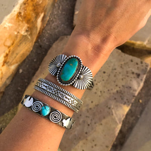 Sterling Silver Bear and Turquoise Cuff