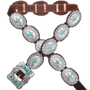 Navajo Turquoise & German Silver Concho Belt